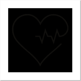 Black cat silhouette ECG heartbeat Posters and Art